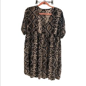 ZARA Black Tan Snakeskin Print Short Sleeve Shift Dress Size Small